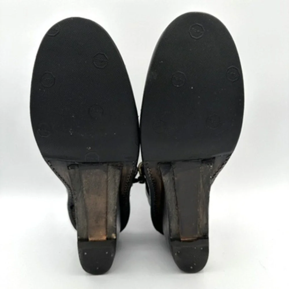 BED STU Rustic Wedge Ankle Boots Womens 6.5 Teak Two Tone Leather Buckle Western